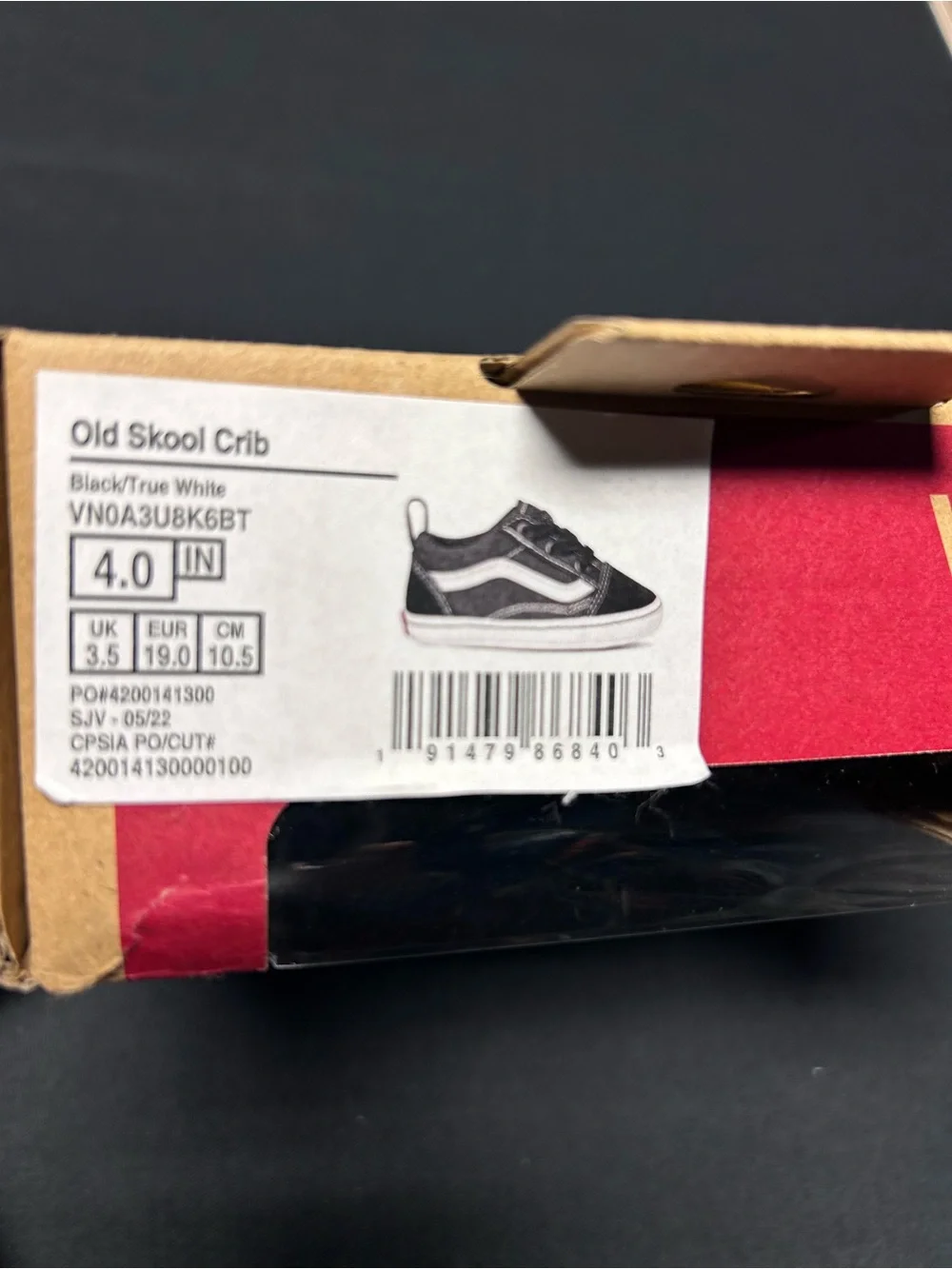 NIB Vans Infant Old Skool Crib Shoes Black/White Size 4 (6-9 Months)
